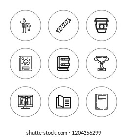 Cover icon set. collection of 9 outline cover icons with book, coffee cup, chocolate, butler, cover icons. editable icons.