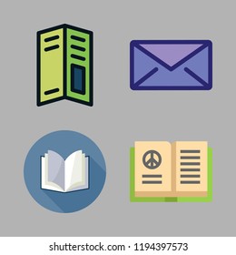 cover icon set. vector set about open book, envelope and pamphlet icons set.