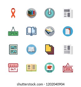 cover icon set. vector set about album, newspaper, compact disc and books icons set.