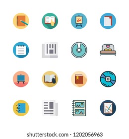 cover icon set. vector set about open book, album, newspaper and compact disc icons set.