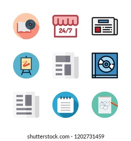 cover icon set. vector set about open, compact disc, open book and canvas icons set.