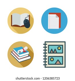 cover icon set. vector set about notebook, open book, album and books icons set.