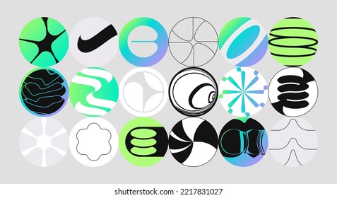 Cover icons for saved stories for social media. Vector set of strict stickers in brutalism style. Abstract geometric shapes