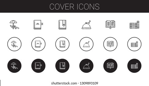 cover icons set. Collection of cover with sunbed, book, dinner, books. Editable and scalable cover icons.