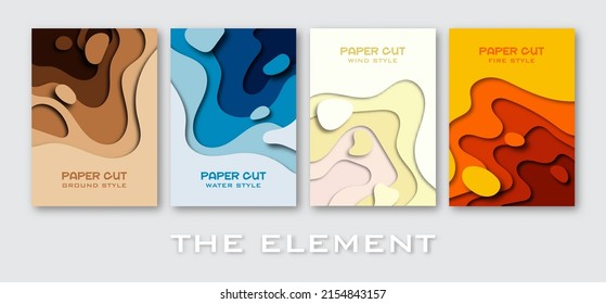 Cover image in the form of ground, water, wind, fire Paper cut style.