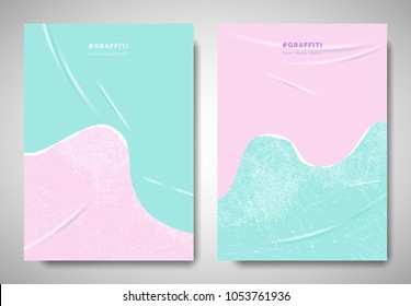 Cover/ invitation card template design, minimalist ripped torn paper, pastel blue and pink tones