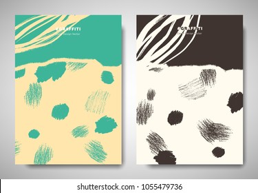 Diseño de la plantilla de la tapa/tarjeta de invitación, papel rasgado minimalista con dibujo punteado, tonos verde retro y marrón