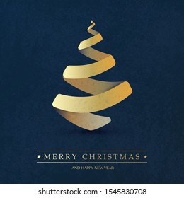 Cover, Invitation, Poster, Banner, Flyer, Placard Design with Christmas Tree Composition - Dark Blue and Golden Colors, Paper Cut Style, Vector Illustration