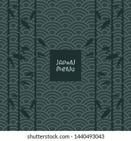Cover for japan menu. Bamboo on traditional ornamental background. Vector illustration. Asian design element. 