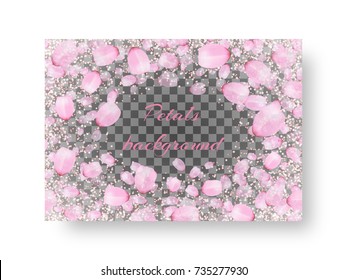 Cover layout of the brochure with cherry pink petals on a transparent backdrop