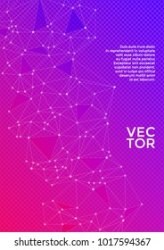 Cover layout design. Global network connection polygonal grid. Interlinked nodes, neuron, social media, web or  big data cloud structure concept. Information technology concept cover.