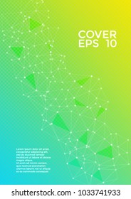 Cover layout design. Global network connection triangles grid. Interlinked nodes, neuron, social media, web or  big data cloud structure concept. Information technology concept cover.