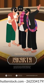 Ideia do layout da capa com Indonésia Jacarta betawi topeng blantek Ilustração
