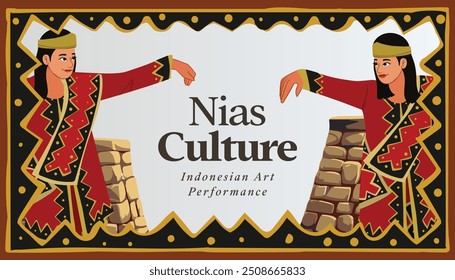 Cover layout idea with Indonesia Nias Sumatera dancer Illustration