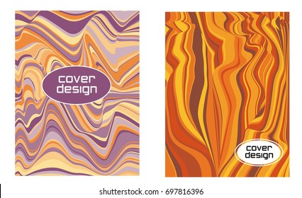 Cover layouts collection with flowing lines background, curve waves, bent geometric curls. Vector journal design geometric shape background set, halftone lines hipster pattern abstract collection.