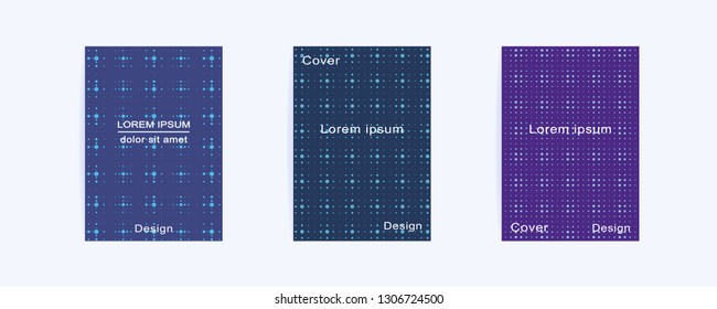 Cover layouts design with halftone dots. Mock up Cover Template for brochures, presentation, book, notebook, booklet, flyer, report, poster, album, magazine. Abstract geometric dark background.