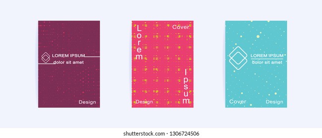 Cover layouts design with halftone dots. Mock up Cover Template for brochures, presentation, book, notebook, booklet, flyer, report, poster, album, magazine. Abstract geometric blue, pink backgrounds