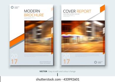 Cover leaflet design. Corporate business template for brochure, annual report, magazine, catalog. Layout with modern yellow shapes and urban styled photo. Creative booklet, flyer or banner concept