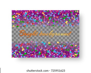 Cover of leaflets with a bright pattern of falling confetti for festive design on a transparent backdrop