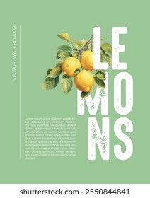 Cover with lemons design and text. Editable vector illustration