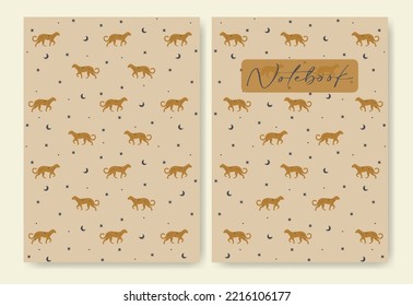 Cover with leopard pattern, mystic elements illustration.