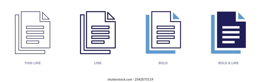 Icono de ejemplo de carta de presentación en 4 estilos diferentes. Línea delgada, línea, negrita y línea negrita. Estilo duotono. Trazo editable.