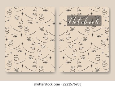 Cover with linear woman face and stars illustration.