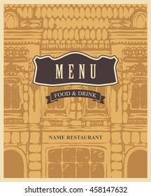 cover menu for cafe or restaurant with an old house drawing