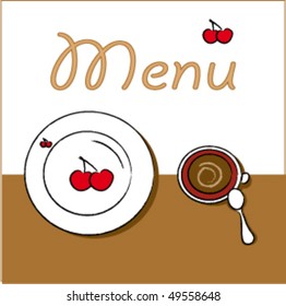 cover of menu with cherry and tableware