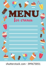 Cover menu design ice cream. Vector Illustration