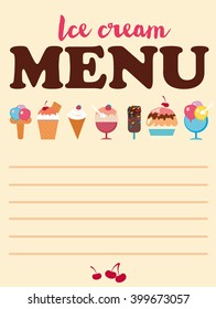 Cover menu design ice cream. Vector Illustration