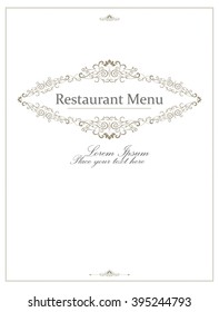 Cover for menu design with retro frame. Vintage style. Vector elements.Textured background.