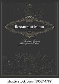 Cover for menu design with retro frame. Vintage style. Vector elements.Textured background.