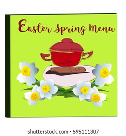 Cover of Menu with Narcissus Blossoms, spring season, vector