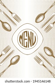 Cover menu template with cutlery and menu lettering in a circle