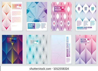 Cover with minimal designs. Web, commerce or events vector graphic design templates set. Vector geometric patterns used in modern designs. Minimalistic brochure designs. A4 print format.