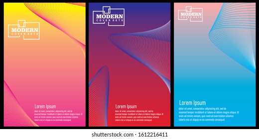 Cover minimalist design template set. Abstract cover. Positive design template. Creative backgrounds with abstract gradient linear waves to create a fashionable banner, poster.