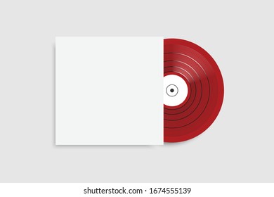 cover mockup with red vinyl record. - musical poster for your design.