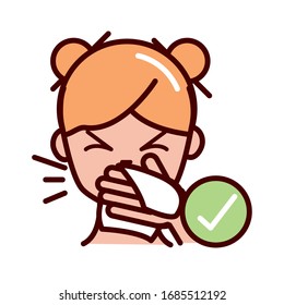 cover mouth and nose with tissue prevent spread of covid19 vector illustration line and file icon
