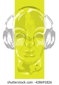 Cover for music concept. An abstract vector for man listening music with headphones. Artistic hand drawn design. Vector