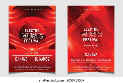 Cover music poster flyer design template background with layout color on dark glitters style. Light electro vector for event festival concert, dancing, disco, night club invitation