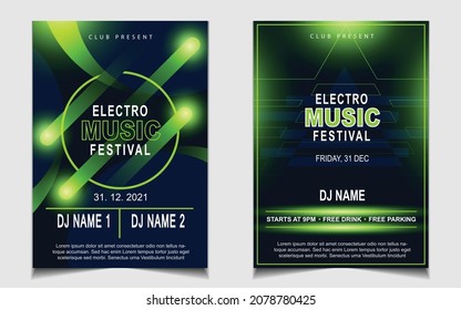 Cover music poster flyer design template background with layout colorful on dark blue glitters style. Light electro vector for event festival concert, dancing, disco, night club invitation