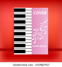 Cover music wave illustration, colorful musical background emblem isolated - vector concept simple red