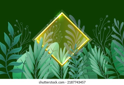 Cover nature frame, banner green border, beautiful art forest, Vector illustration