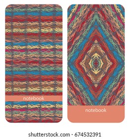 Cover for a notebook of colorful threads imitating a cloth in a retro style. Vector pattern