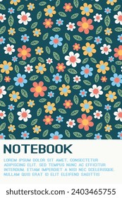 portada para un cuaderno o diario con una impresión floral. patrón verde oscuro con flores. cubierta del planificador
