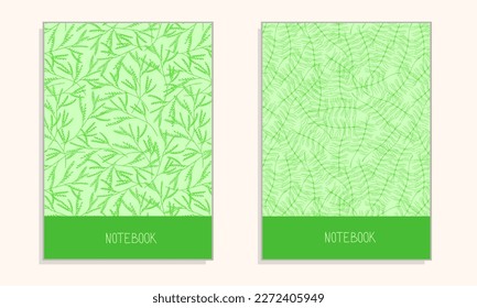 Cover the notebook with green background. Spring abstract leaves background. Vector illustraiton.