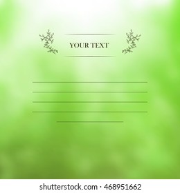 Cover for notebook. Green blurred vector background with place for text