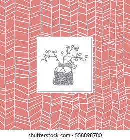 Cover notebook. Hand drawn romantic card berry branches in the bank on an abstract vertical background