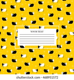 Cover for notebook. Seamless pattern with sheep and star. Vector  background